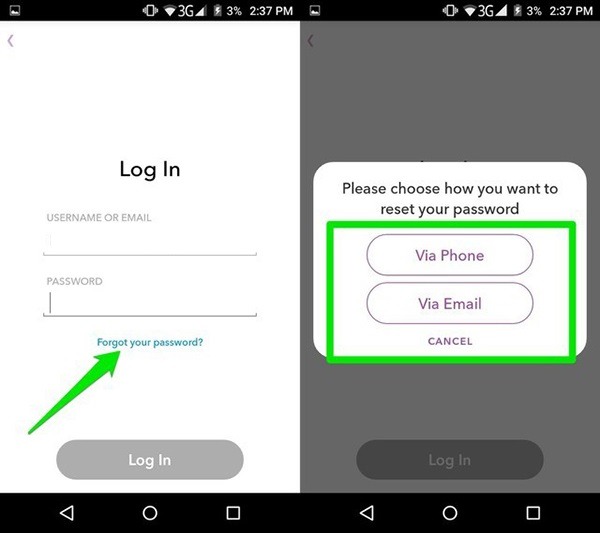 Hack Someones Snapchat Password with the Reset Option-1