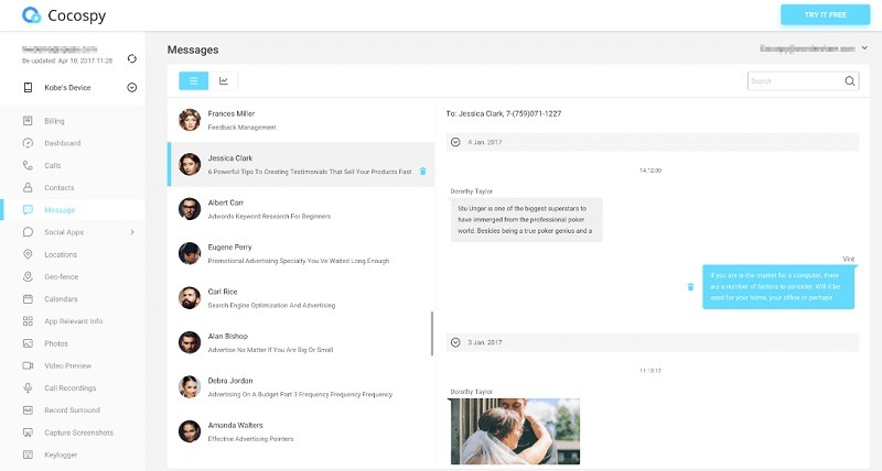 Cocospy Free SMS Tracker Without Target Phone